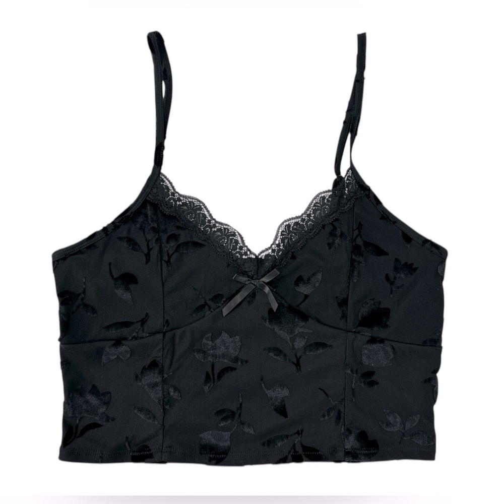 Madden Girl Black Velvet Babydoll Cami Lace Floral Y2K Whimsigoth Romantic XL - Picture 3 of 10